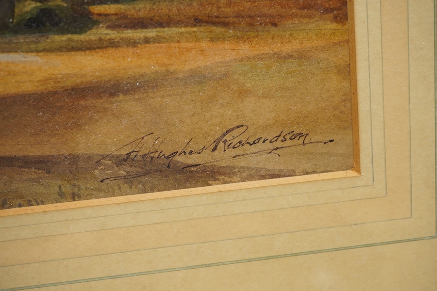 F Hughes Richardson (Late 19th/early 20th. C), ‘Harvest time in the vale of Clwyd, North Wales’, signed, label verso, watercolour, 27 x 38cm